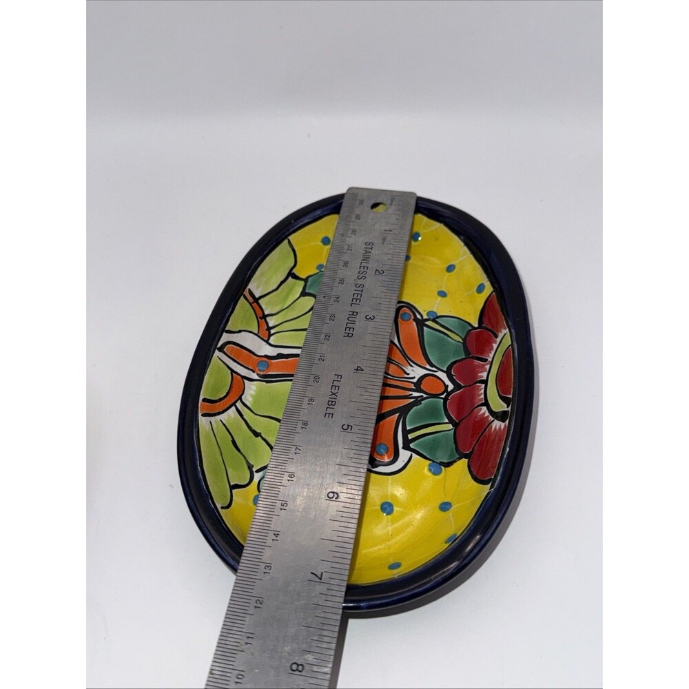 Talavera Mexican Pottery Butter Dish Hand Painted Ceramic Lid Tray 7” - Picture 9 of 11